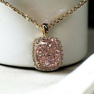 NEW 18K Rose Gold-Plated 925 Sterling Silver Fancy Pink Cushion Cut Pendant